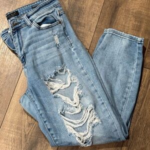 Judy Blue Distressed Light Blue Skinny Jeans
